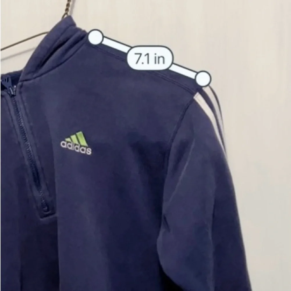 COPY - Vintage Navy Adidas 1/4 zip Hoodie with lime green logo. Split hem. Sz XL